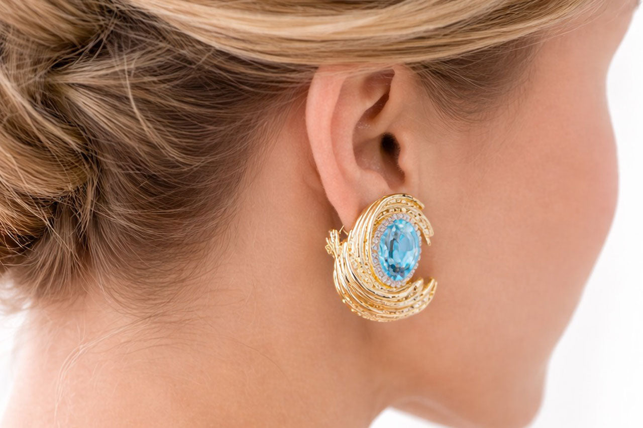 18K Gold Plated (3 Micron) Blue Ocean Stone Stud Earrings