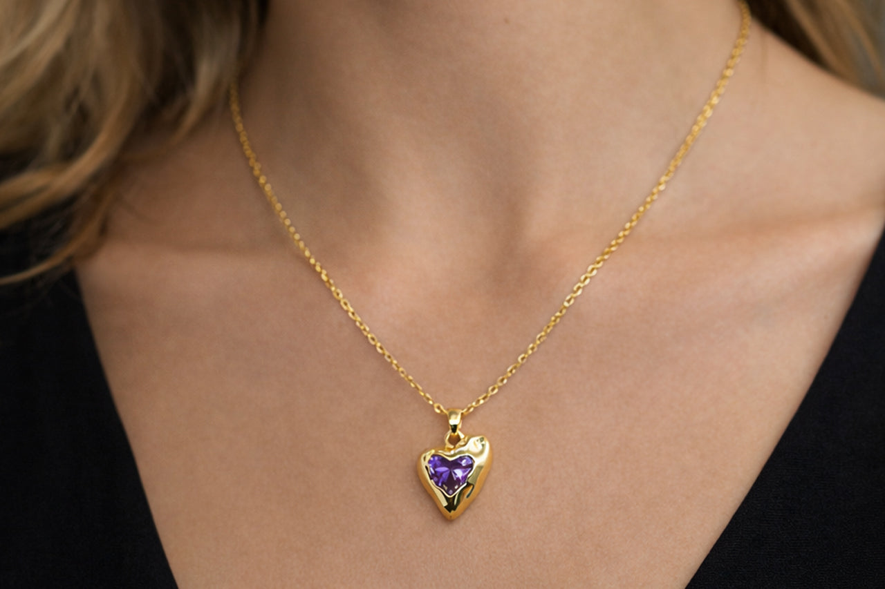 18K Gold Plated (3 Micron) | Elegant Heart CZ Pendant Necklace