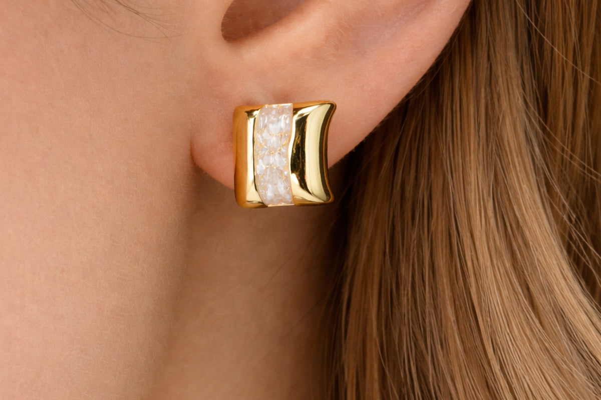 Ivory Wave Gold Stud Earrings