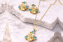 18K Gold Plated Stone with Matching Pearl & Blue Crystal Necklace Set