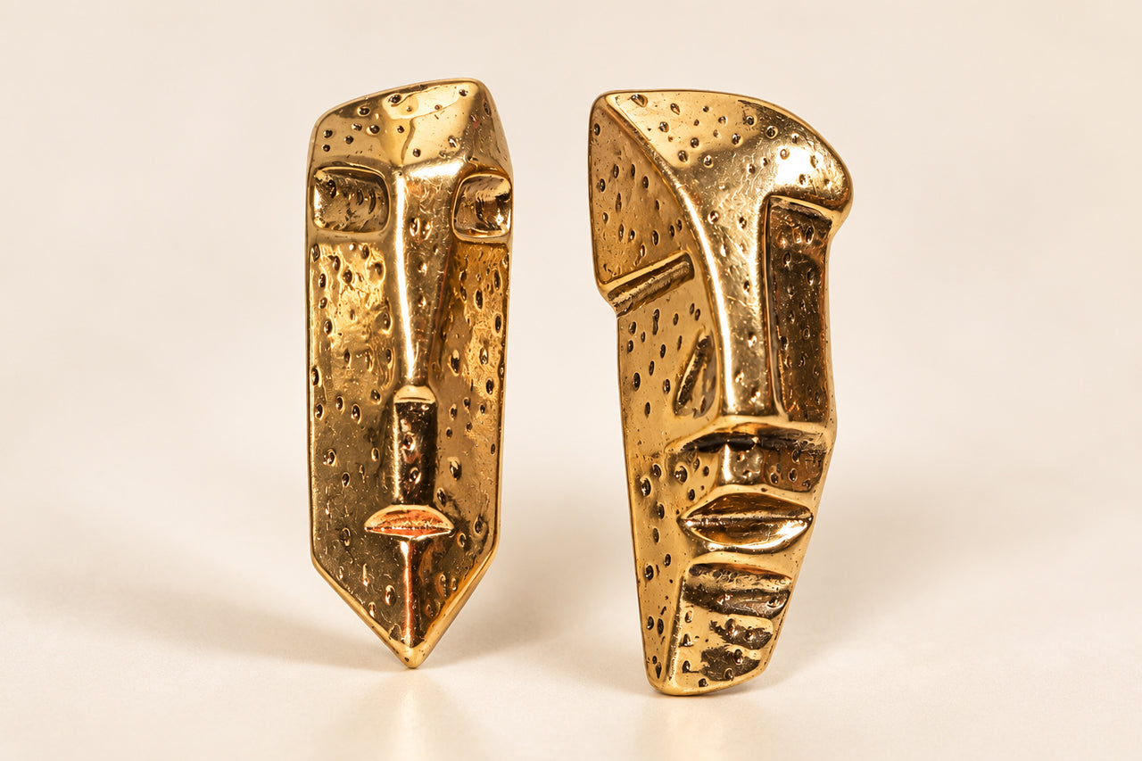 Asterials Gold-Tone Abstract Face Statement Earrings – Artistic Sculptural Design