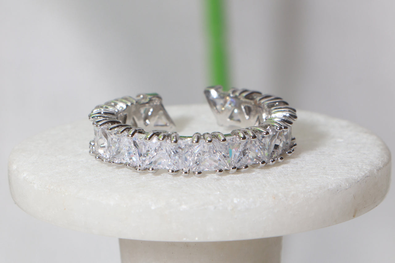 Asterials Adjustable Cubic Zirconia Open Band Ring – Silver-Tone