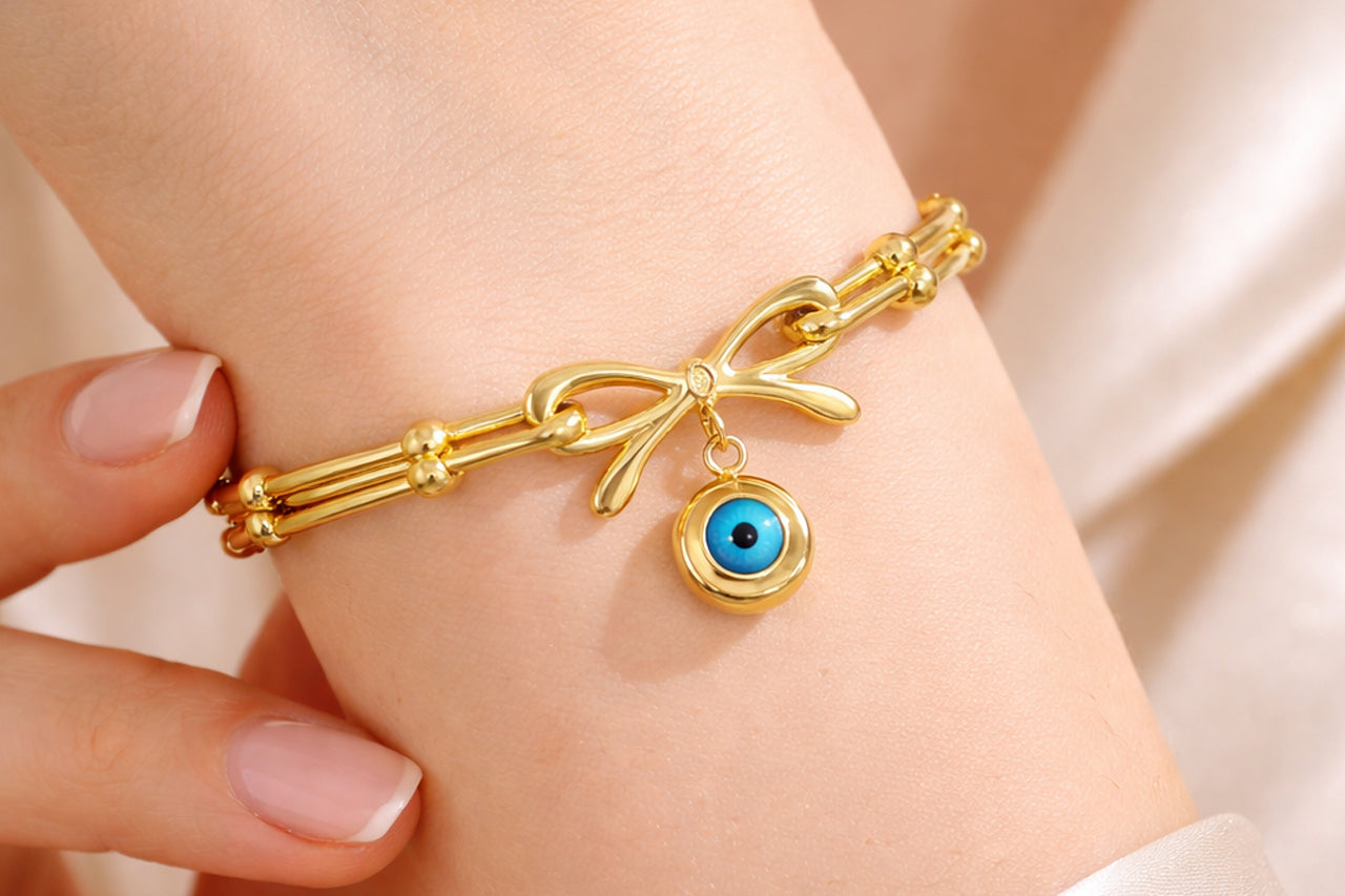 Evil Eye Bow Charm Bracelet