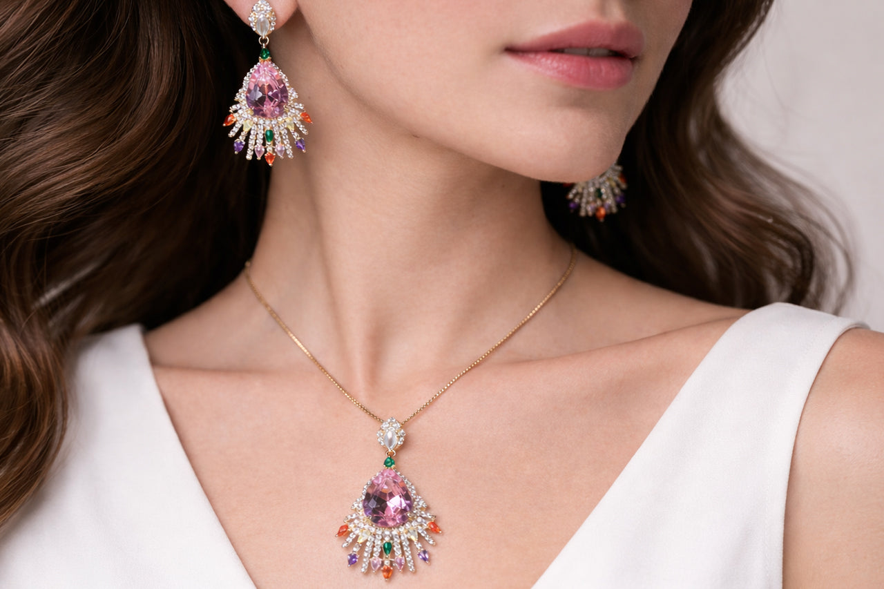 Radiant Bloom CZ Necklace & Earrings Set