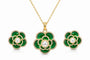 18K Gold Plated Green Floral Pendant Necklace Set with Earrings for Women