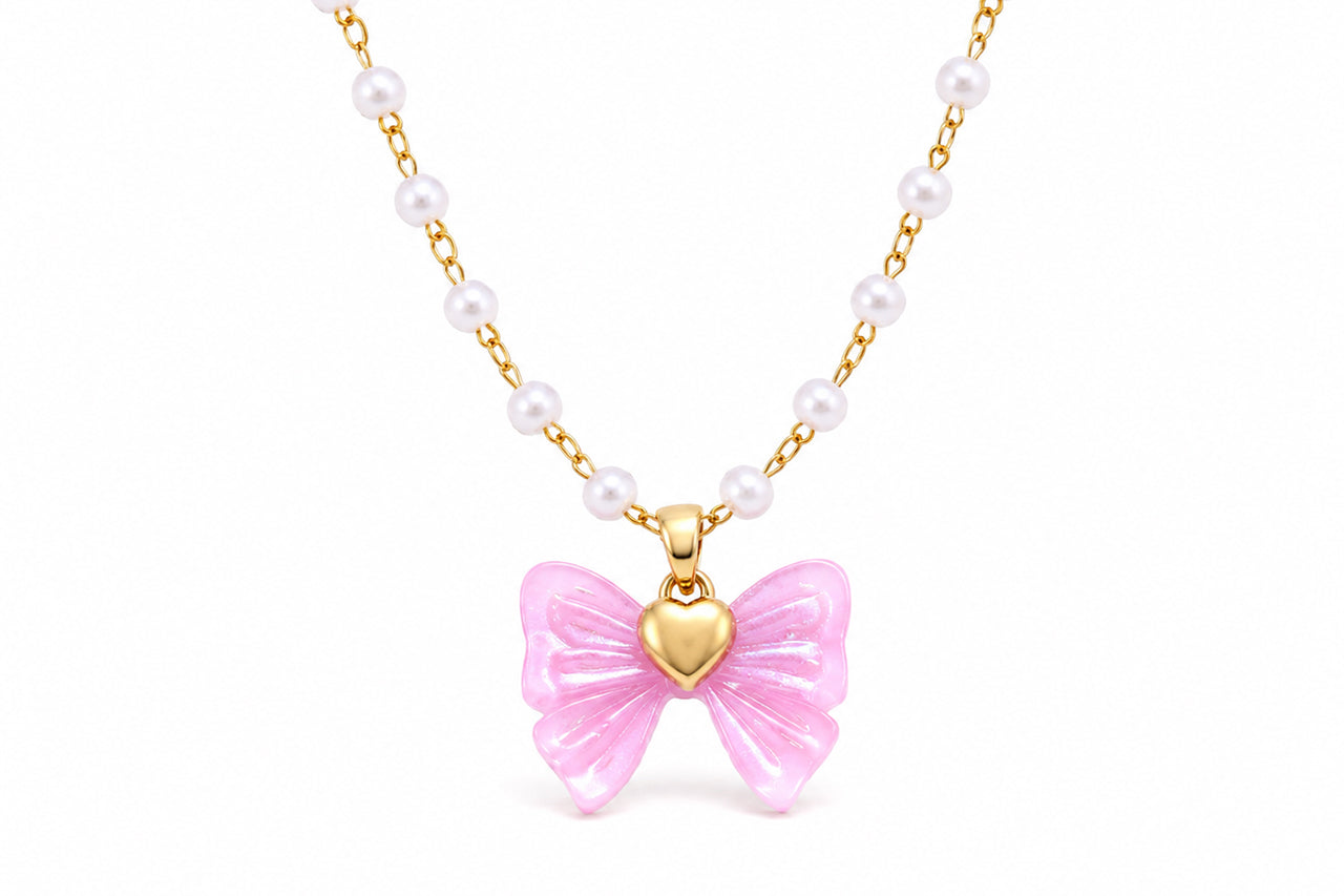 Asterials 18K Gold Plated Pink Bow Knot Pendant Necklace