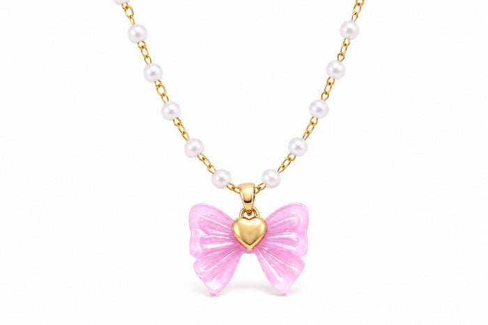 Asterials 18K Gold Plated Pink Bow Knot Pendant Necklace