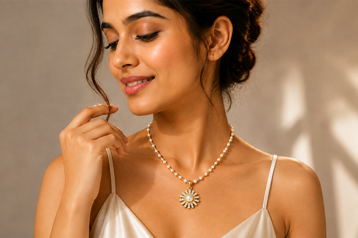Asterials 18K Gold Plated Pearl Floral Charm Necklace for Women