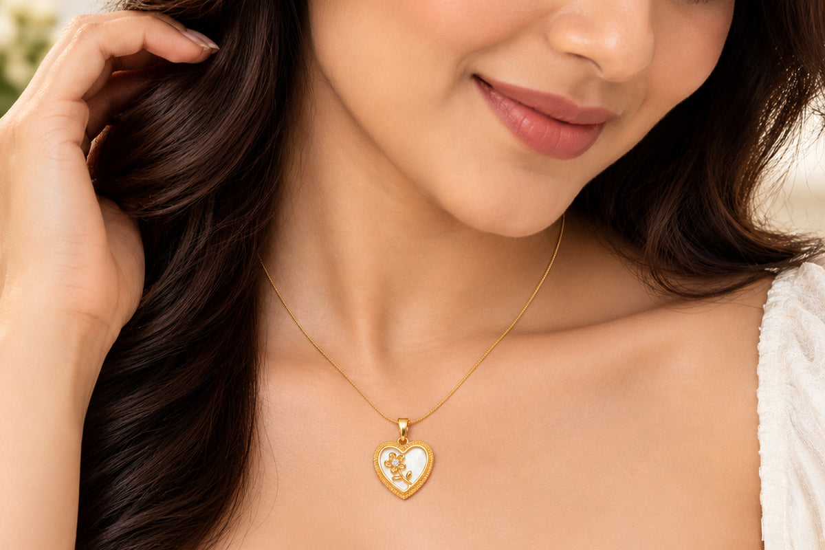 Asterials 18K Gold Plated Heart Floral Pendant Necklace for Women