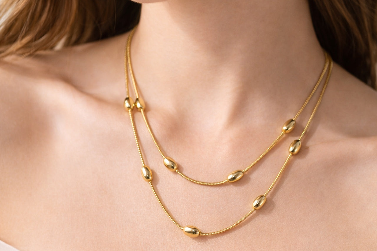 Minimal Bead Pendant Necklace – 18K Gold Plated