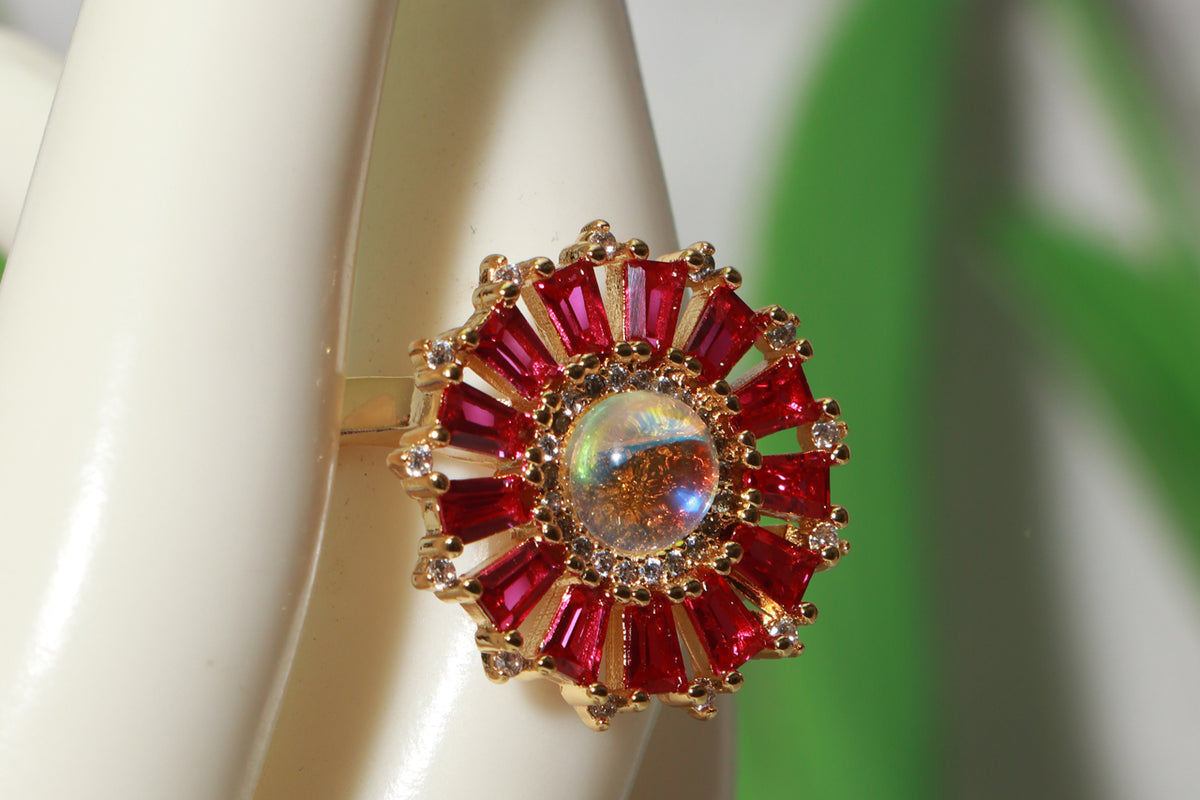 Asterials Ruby Red Sunburst Statement Ring