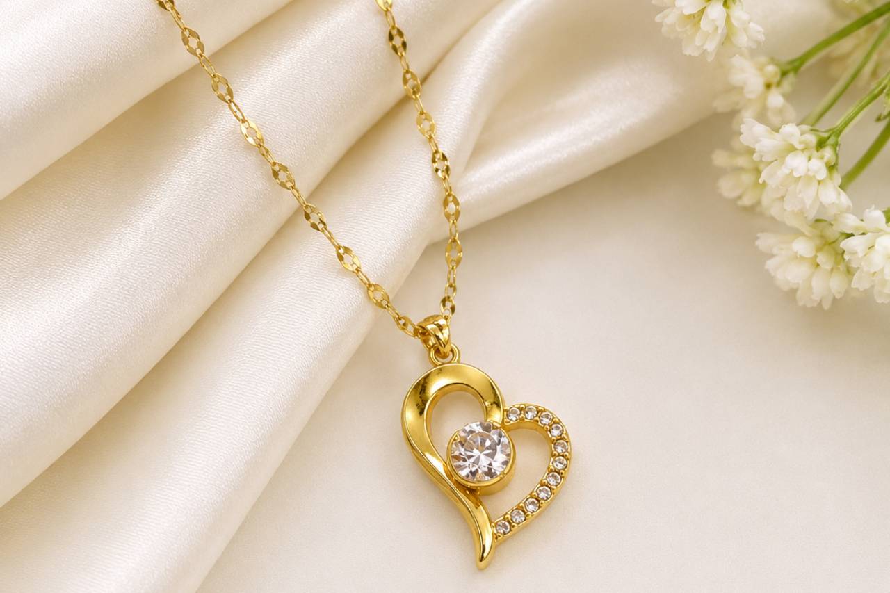18K Gold Plated Heart Pendant Necklace for Women