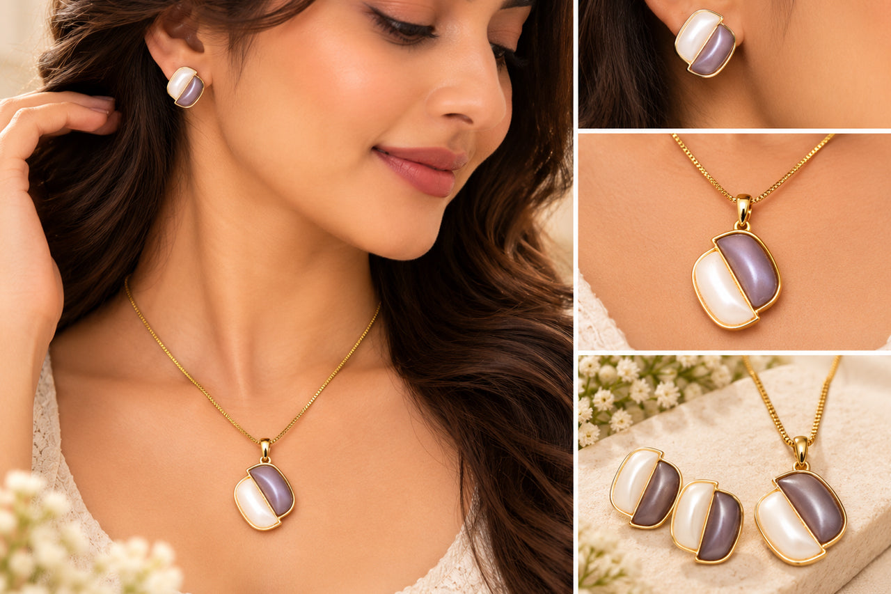 Gold-Tone Two-Tone Pendant Earring Set for Women