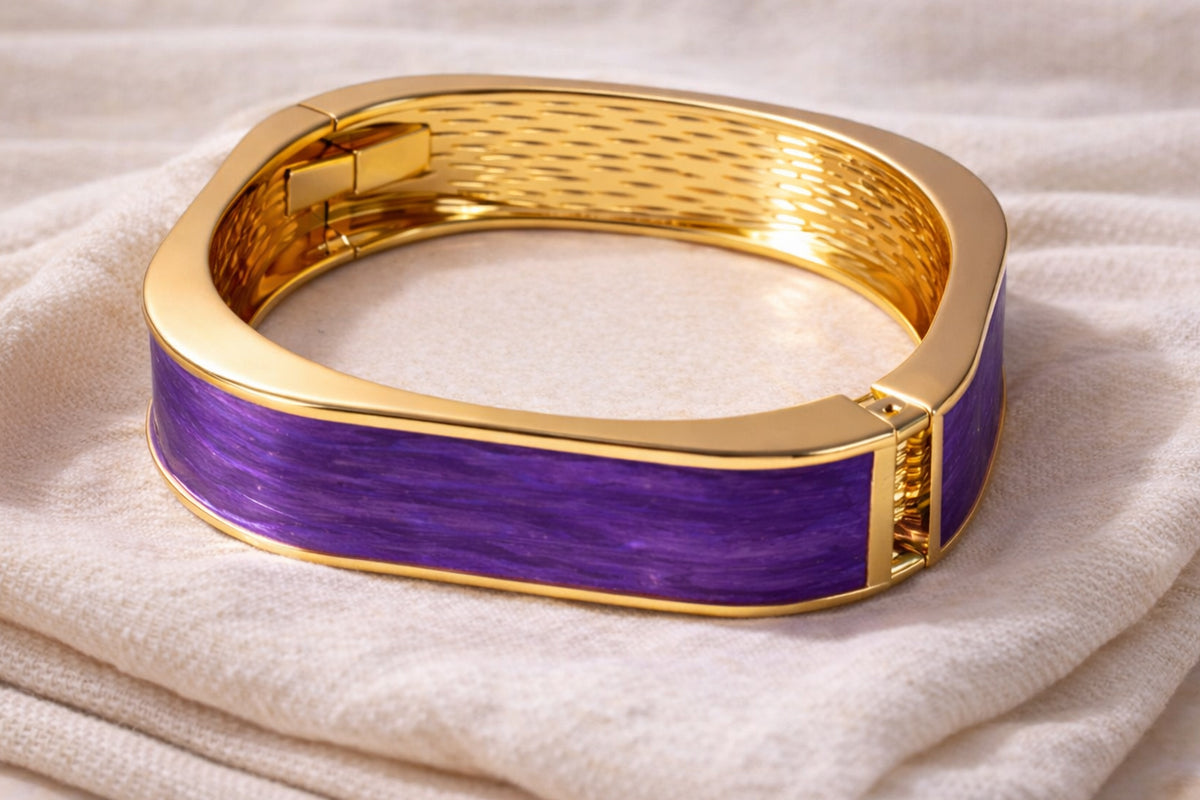 18K Gold Plated Enamel Statement Bangle