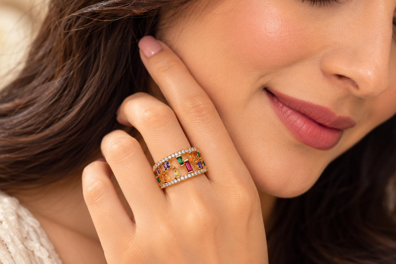 Multicolour Baguette Stone Statement Ring
