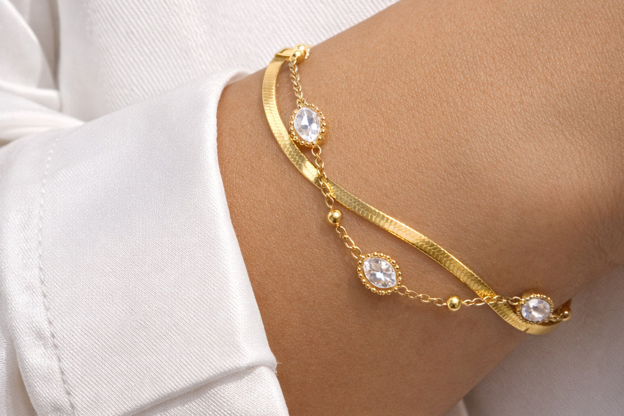 18K Gold Plated Crystal Wave Bracelet