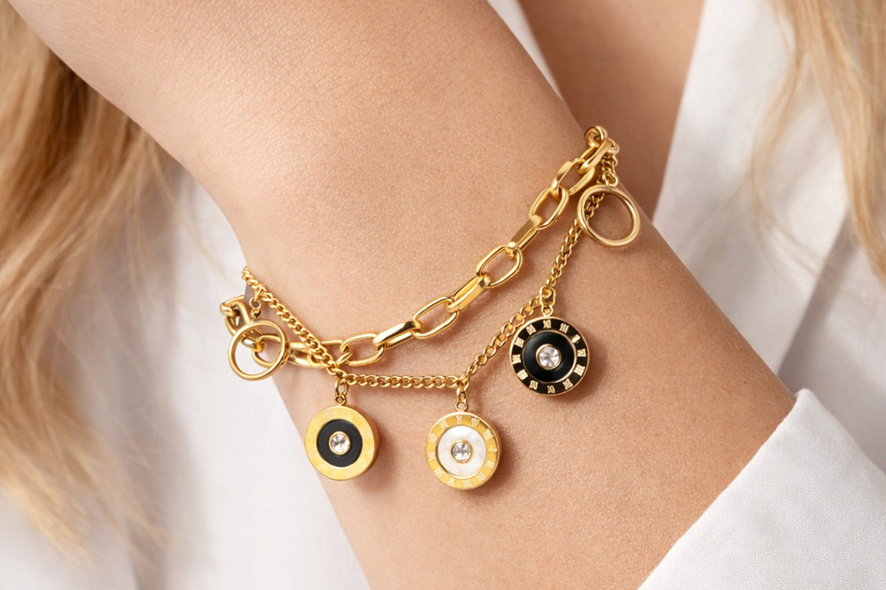 18K Gold Plated Enamel Charm Bracelet