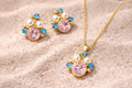 18K Gold Plated Stone with Matching Pearl & Blue Crystal Necklace Set