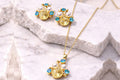 18K Gold Plated Stone with Matching Pearl & Blue Crystal Necklace Set