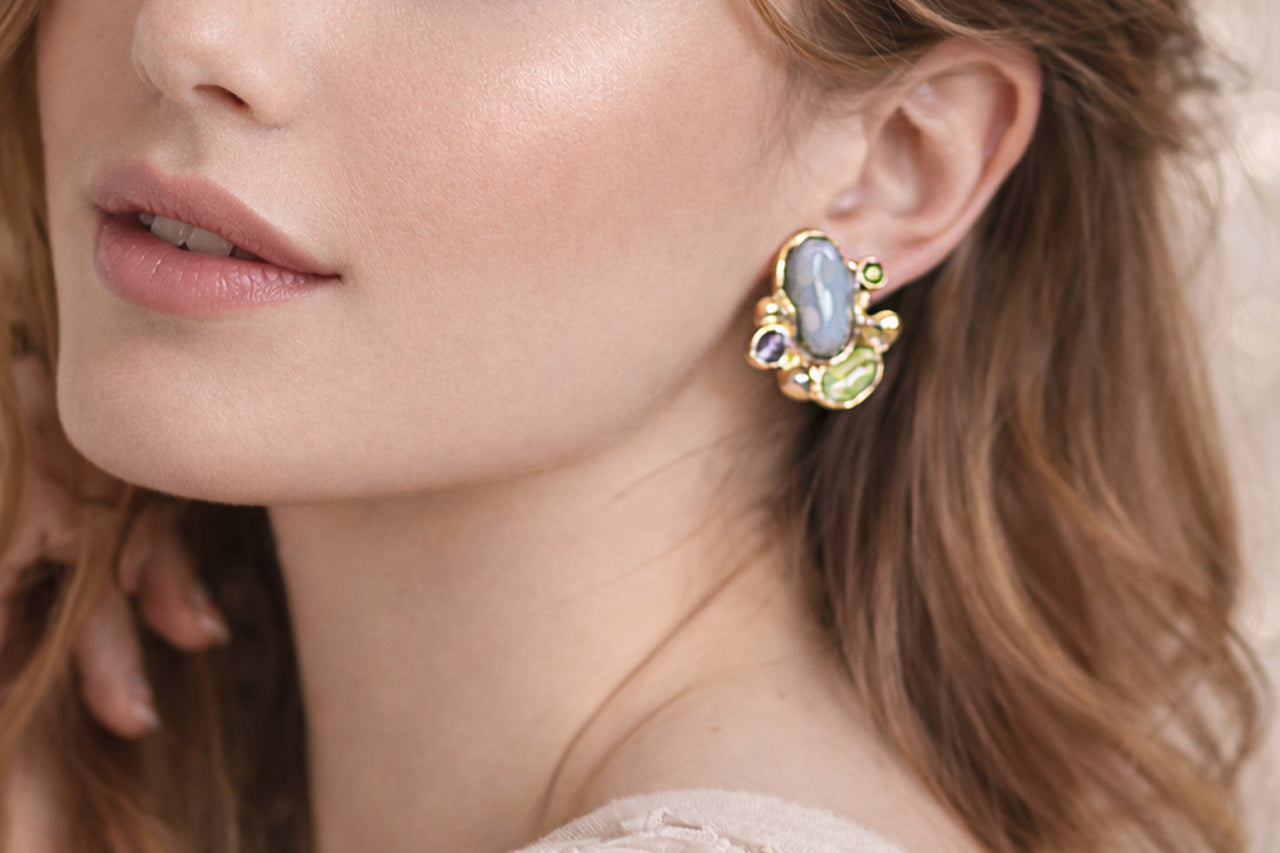 Abstract Gemstone Stud Earrings