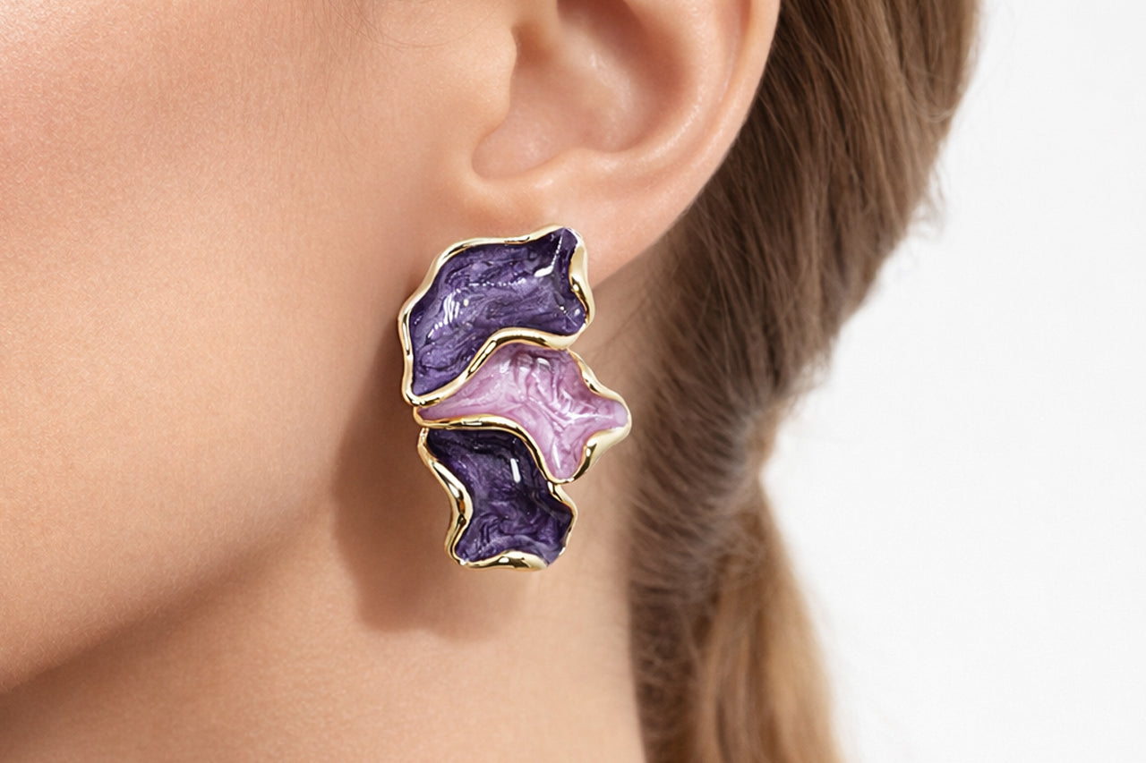 Amethyst Bloom Enamel Stud Earrings