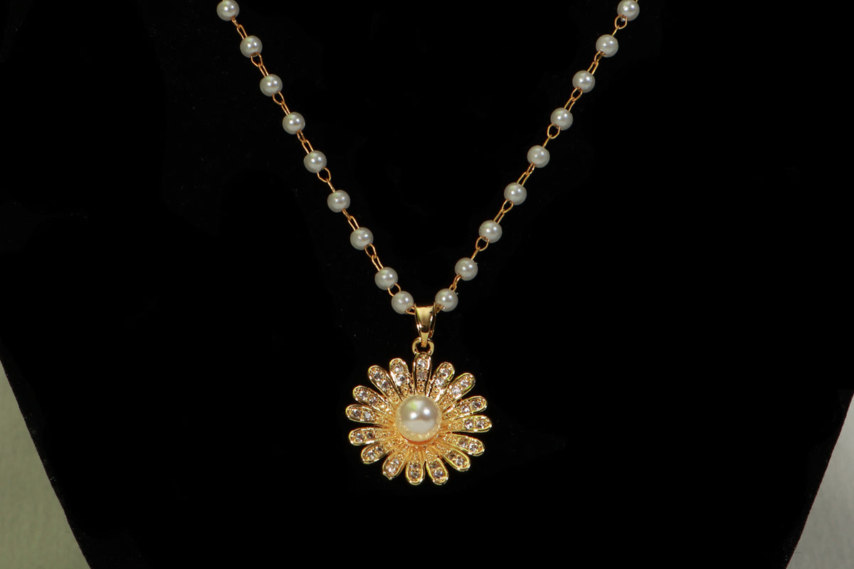 Asterials 18K Gold Plated Pearl Floral Charm Necklace for Women