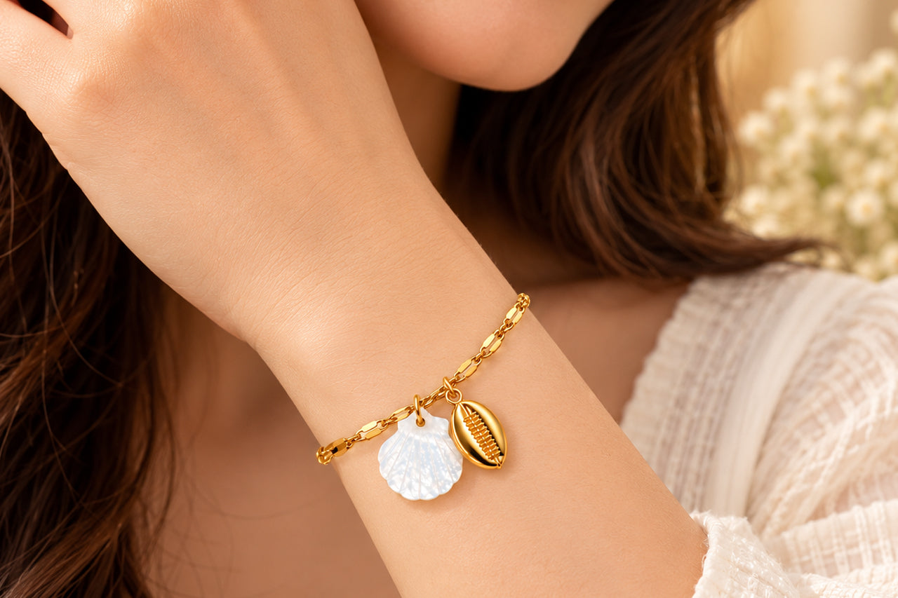 Asterials Gold-Tone Seashell & Cowrie Charm Bracelet