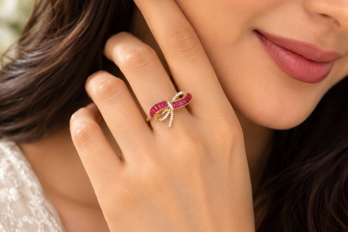 Asterials Ruby Red Bow Statement Ring