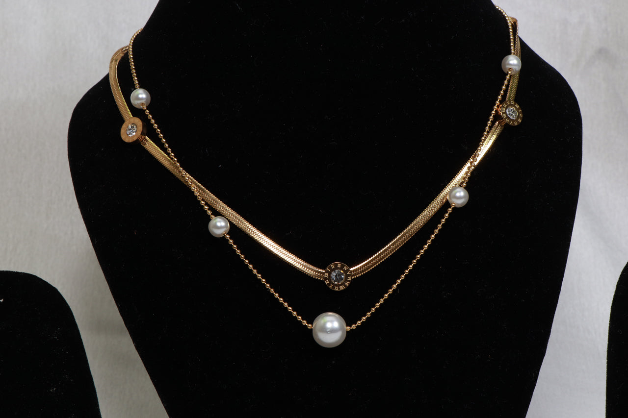 Asterials Golden Pearl & Roman Stone Layered Necklace