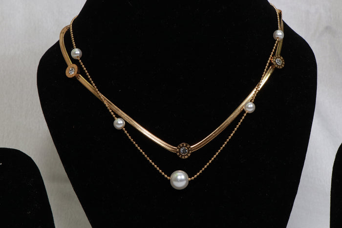 Asterials Golden Pearl & Roman Stone Layered Necklace