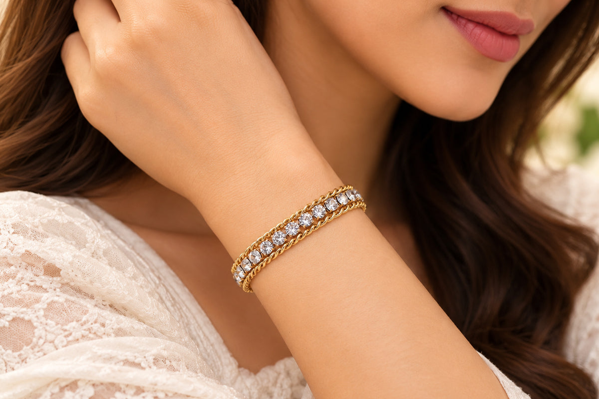 Asterials Elegant Gold-Tone Crystal Tennis Bracelet