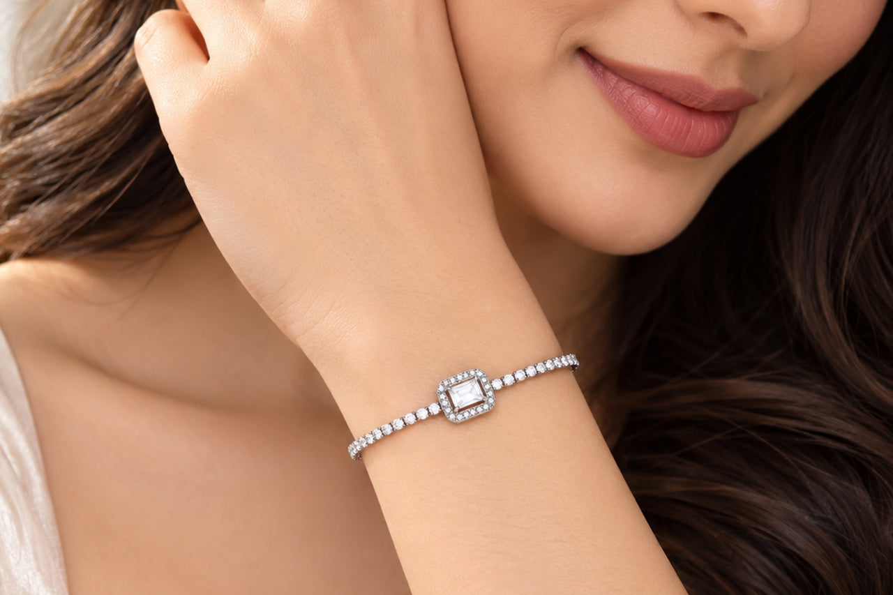 Silver-Tone Solitaire Crystal Tennis Bracelet