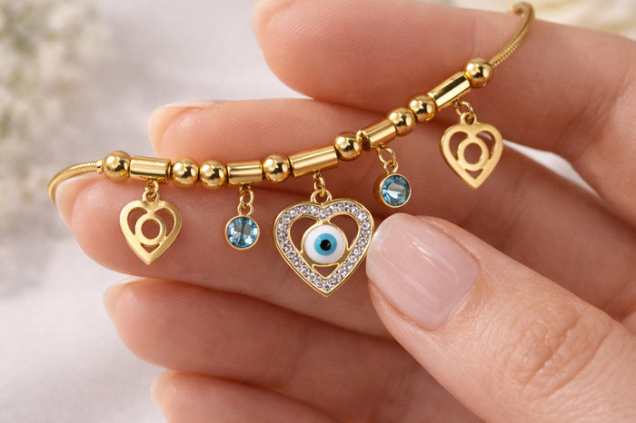 Evil Eye Heart Charm Bracelet