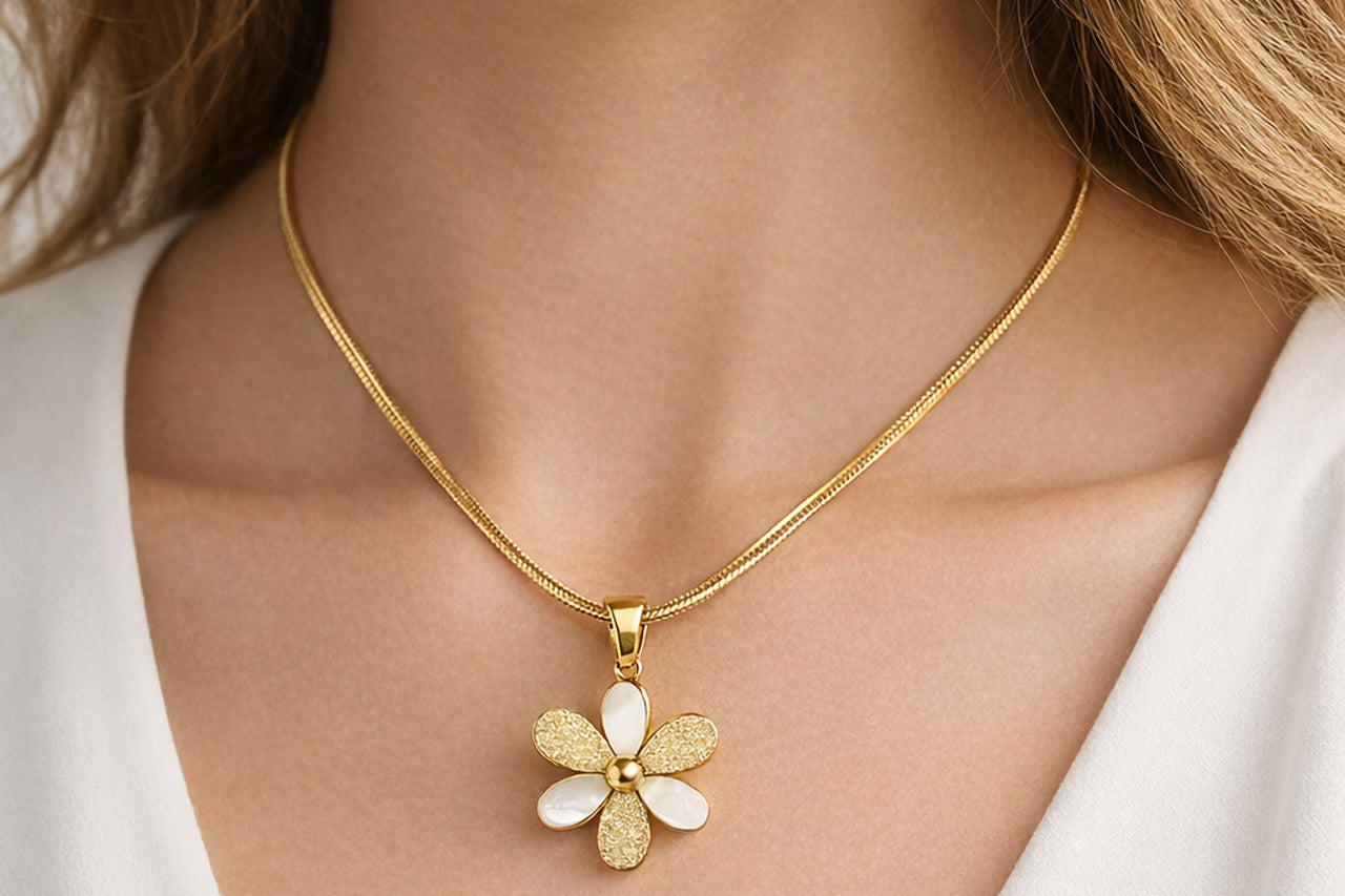 Golden Bloom Flower Pendant Necklace