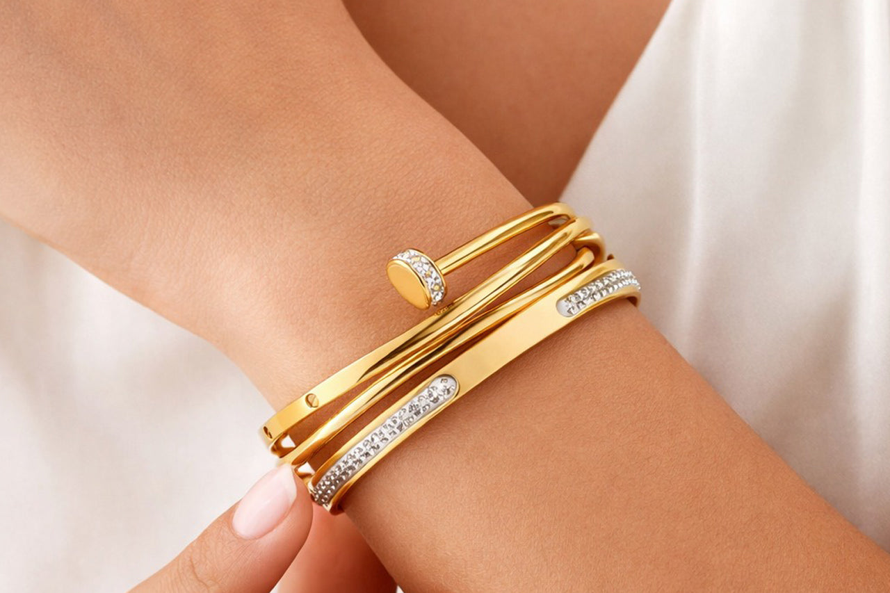 Elegant 18K Gold Plated Crystal Cuff Bracelet (3 Micron)