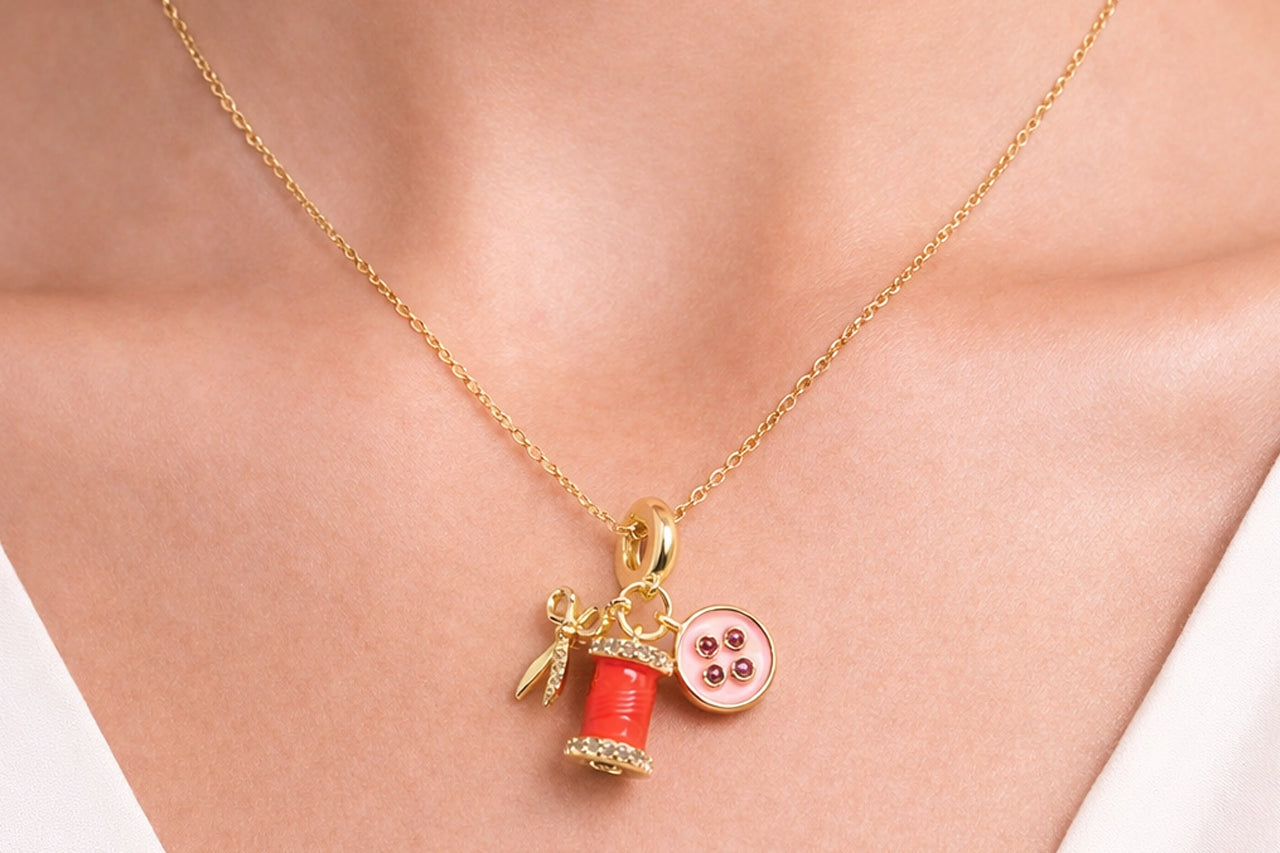 Anti-Tarnish 18K Gold Plated  (3 Micron) Sewing Charm Necklace