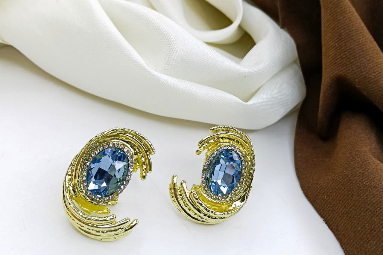 18K Gold Plated (3 Micron) Blue Ocean Stone Stud Earrings