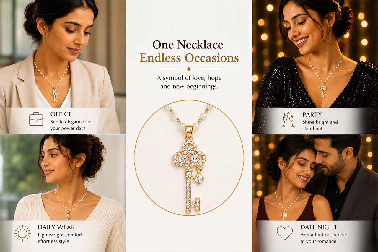 Asterials 18K Gold Plated Key Pendant Necklace for Women