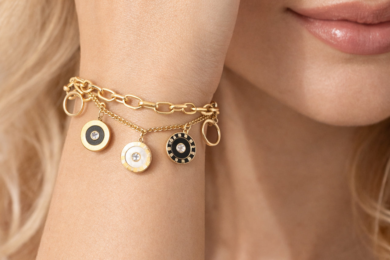 18K Gold Plated Enamel Charm Bracelet