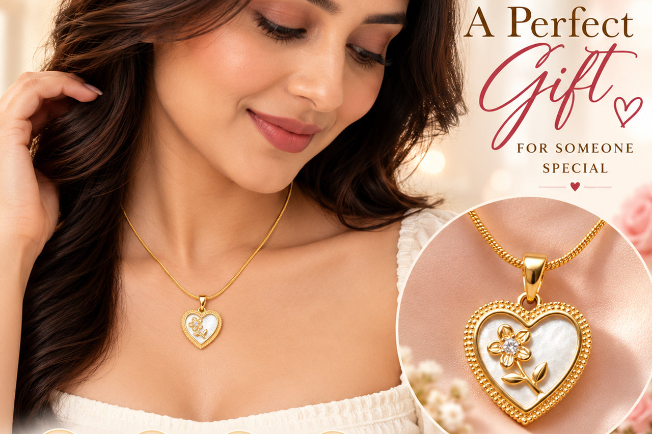 Asterials 18K Gold Plated Heart Floral Pendant Necklace for Women