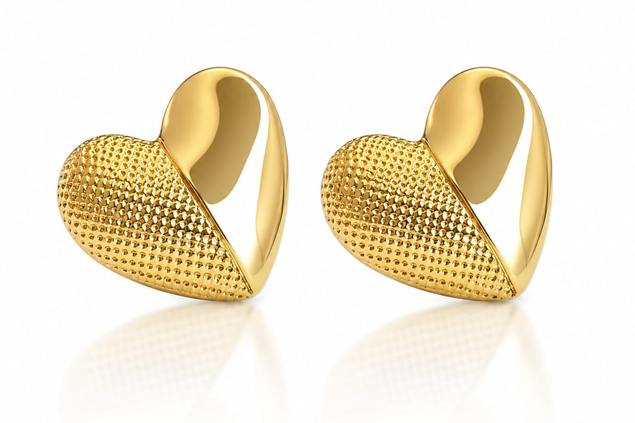 18K Gold Plated Heart Shape Stud Earrings for Women
