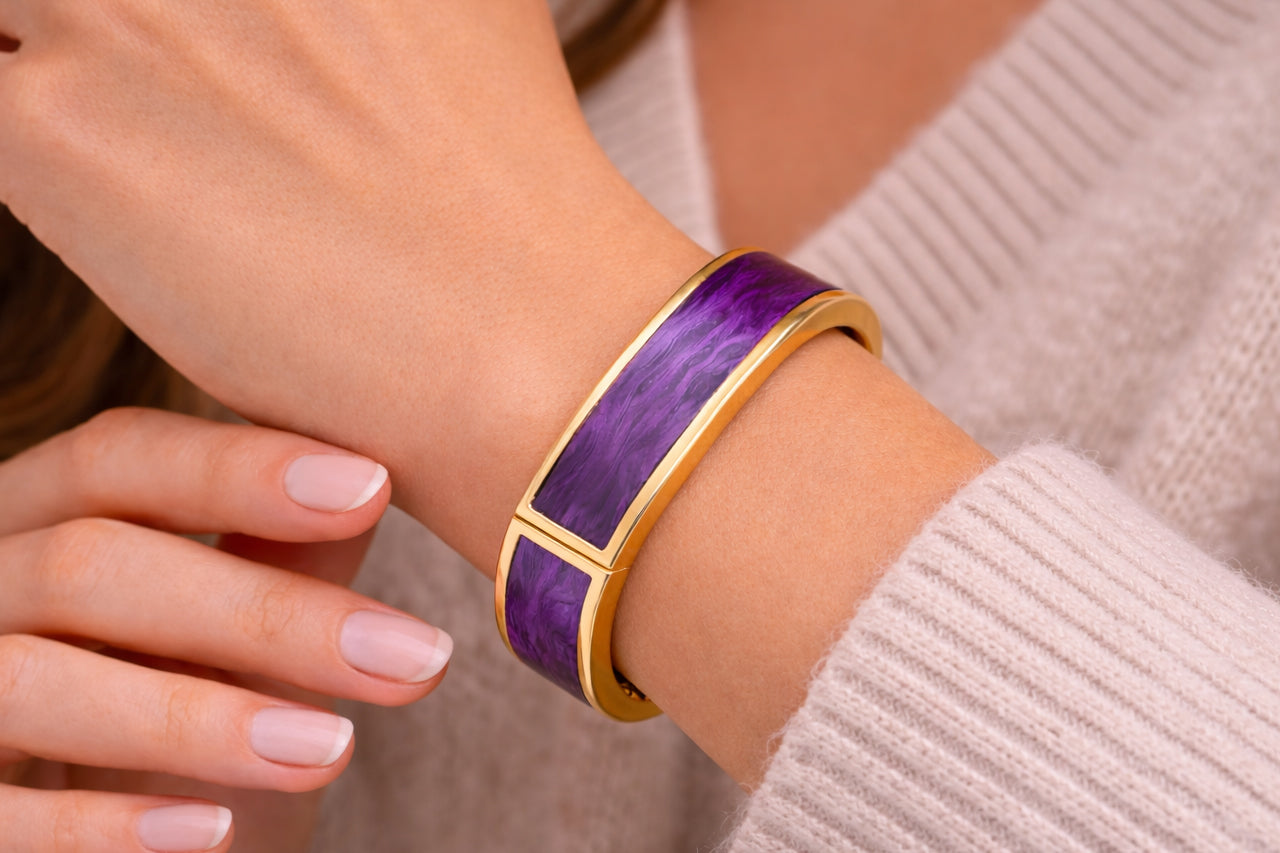 18K Gold Plated Enamel Statement Bangle