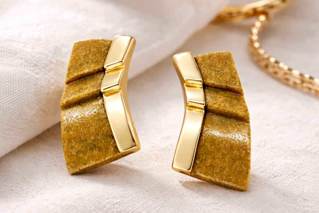 Natural Stone Gold-Edge Stud Earrings