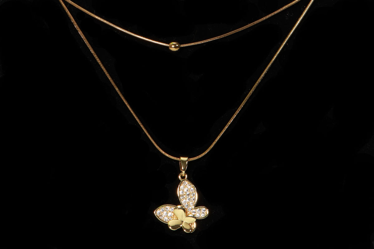Asterials Golden Butterfly Crystal Pendant Layered Necklace