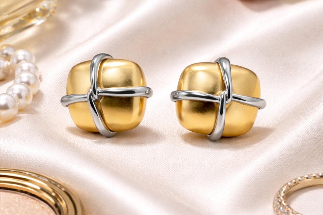 Interlock Cube Stud Earrings