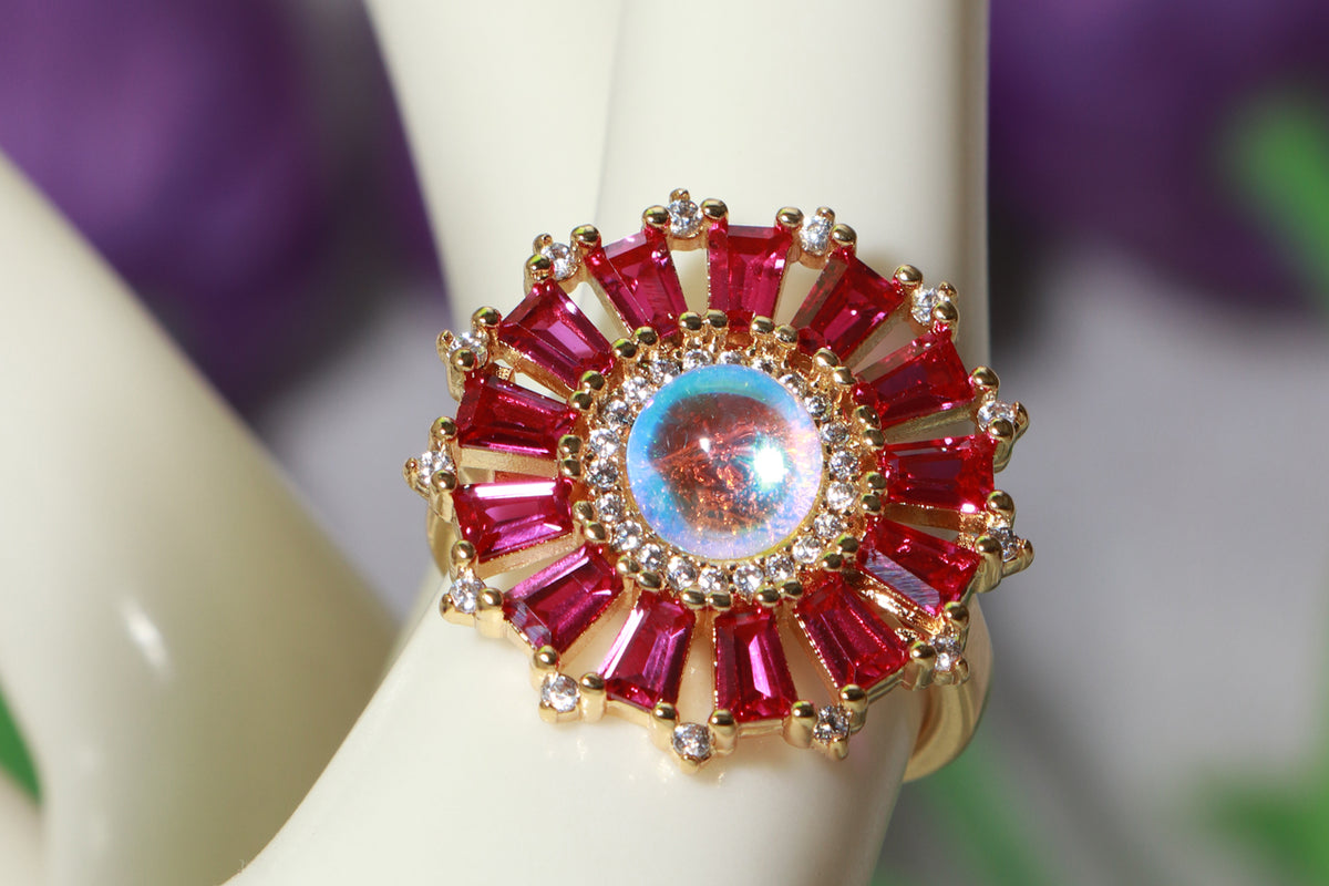 Asterials Ruby Red Sunburst Statement Ring