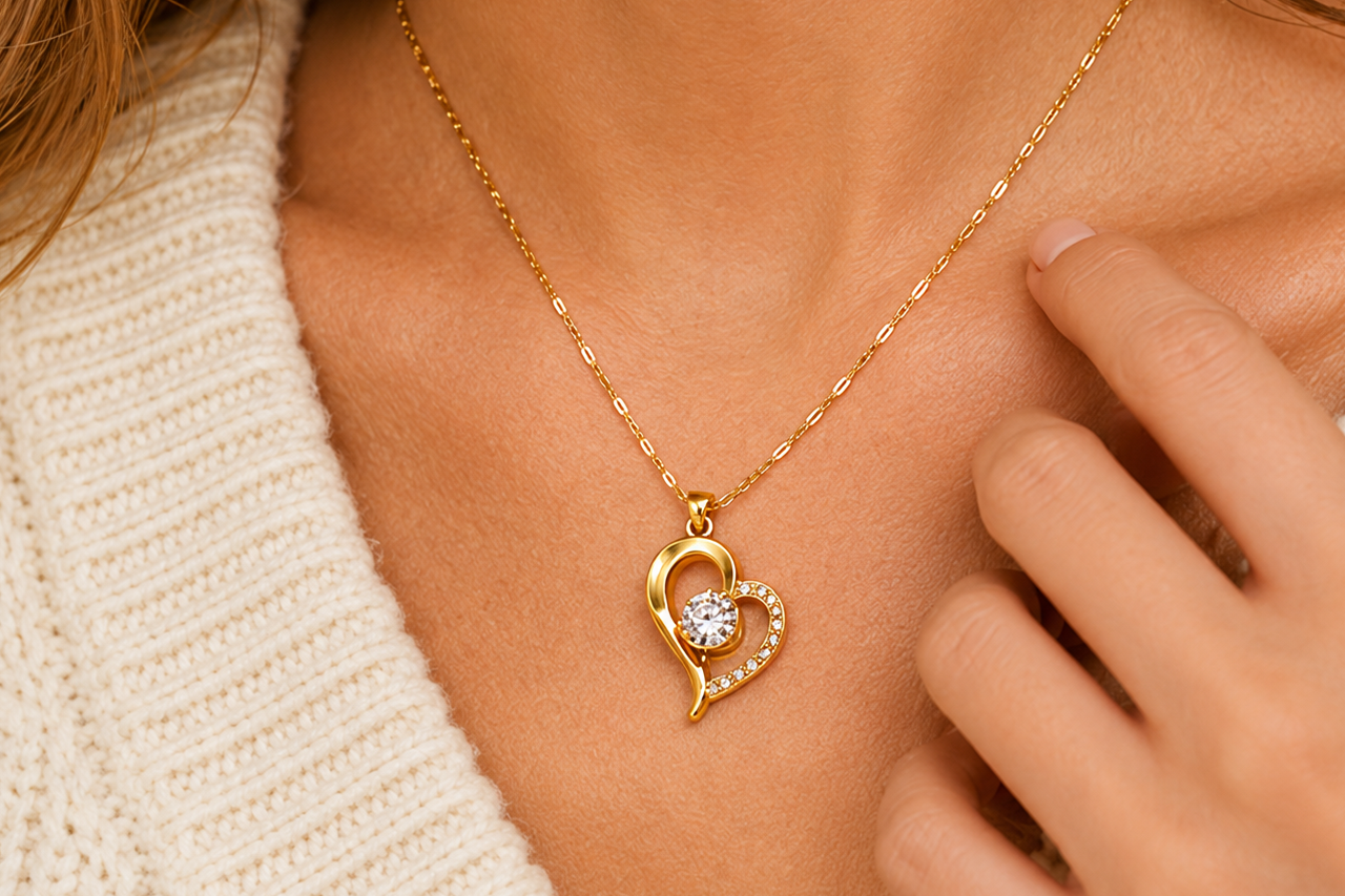 18K Gold Plated Heart Pendant Necklace for Women