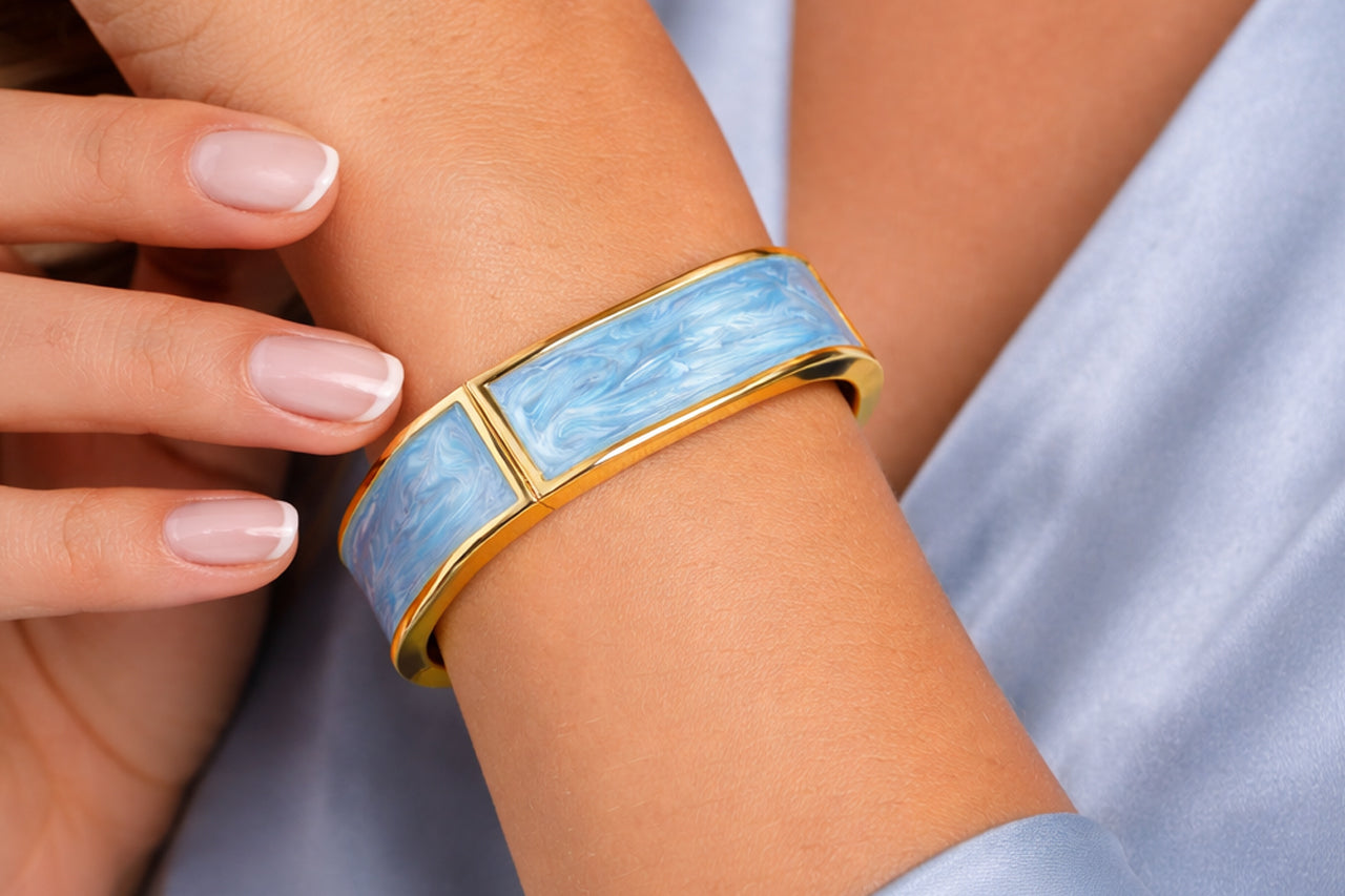 18K Gold Plated Enamel Statement Bangle
