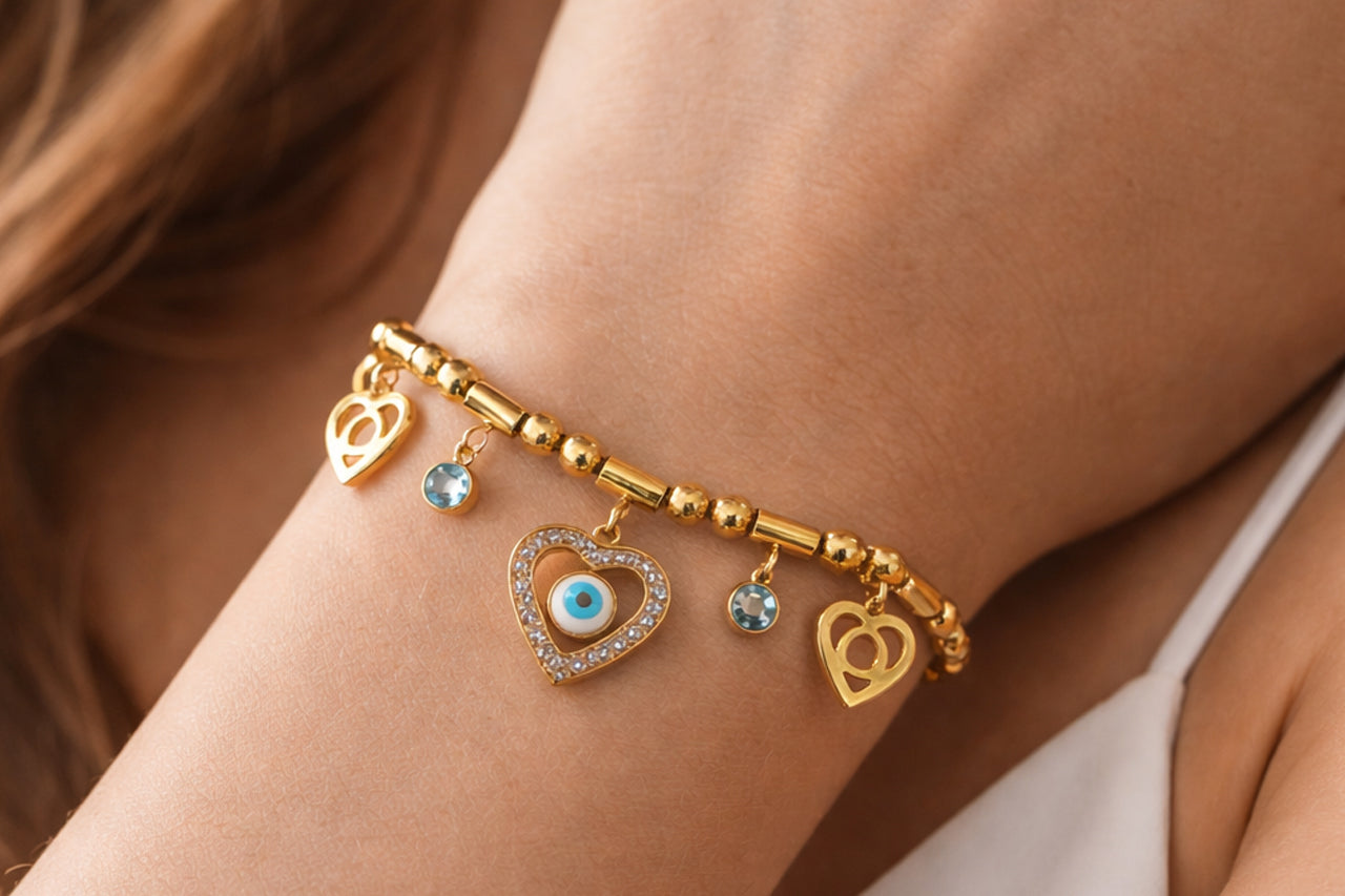 Evil Eye Heart Charm Necklace