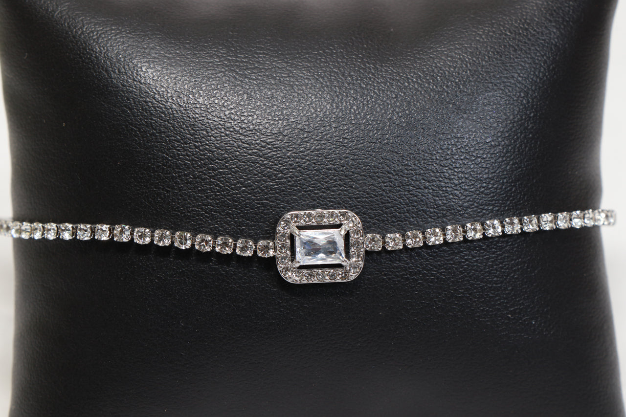Silver-Tone Solitaire Crystal Tennis Bracelet